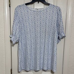 zeagoo Light Blue Floral Short Sleeve Blouse